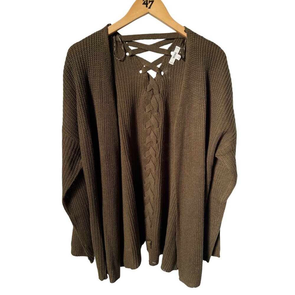 Mine Open Front Cardigan Sweater Womens Large Lace Up Back Neutral Cozy Relaxed